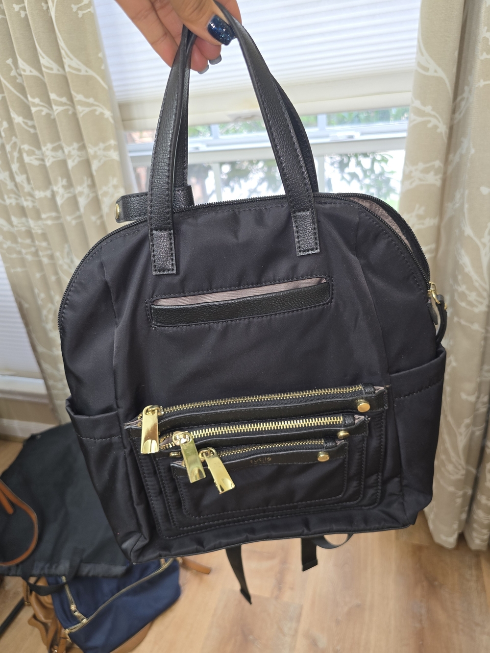 Black Women's Backpack with Gold Hardware - Picture 11 of 12